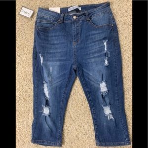 Prestige Denim Distressed Junior Capri Made in USA